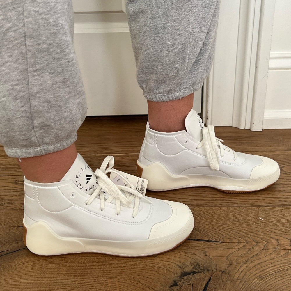Stella McCartney for Adidas White High Top Sneakers, Size 8 - Picture 2 of 5